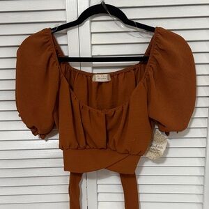 Altar'd State Rust Puff Sleeve Blouse